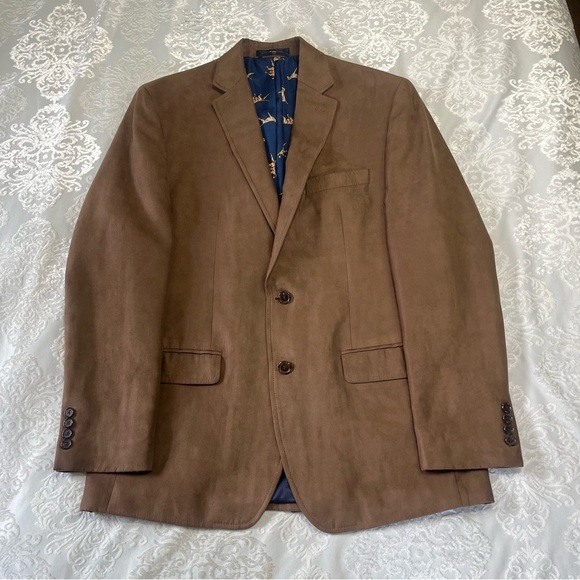 Lauren Ralph Lauren Microsuede Sport Coat Brown With Hound Pattern Size 40R - Picture 1 of 8